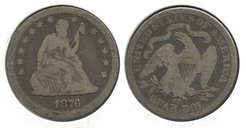 1876-CC Seated Liberty Quarter Good-4 #c