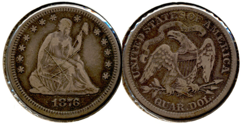 1876 Seated Liberty Quarter Fine-12 Obverse Scratches