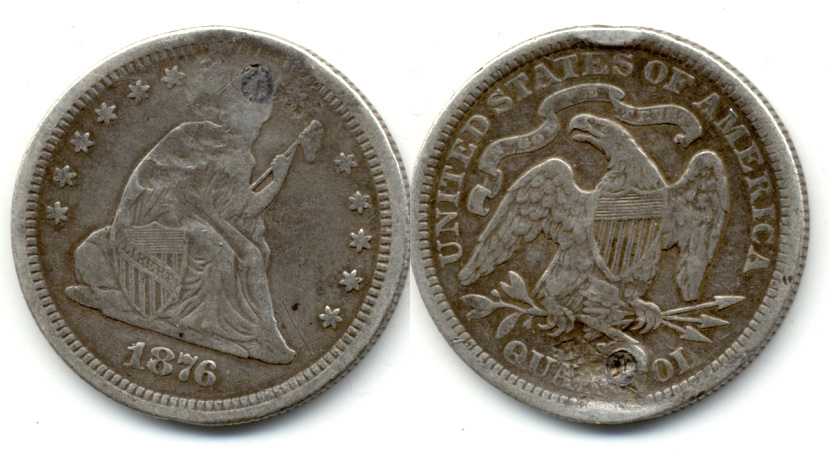1876 Seated Liberty Quarter Fine-12 b Plugged