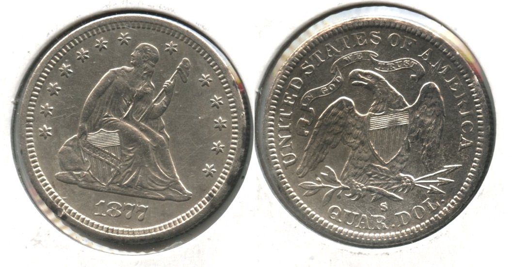 1877-S Seated Liberty Quarter AU-50 Cleaned