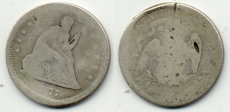 1877 Seated Liberty Quarter AG-3 Edge Cut