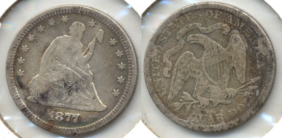 1877 Seated Liberty Quarter VG-8 a Scuffy