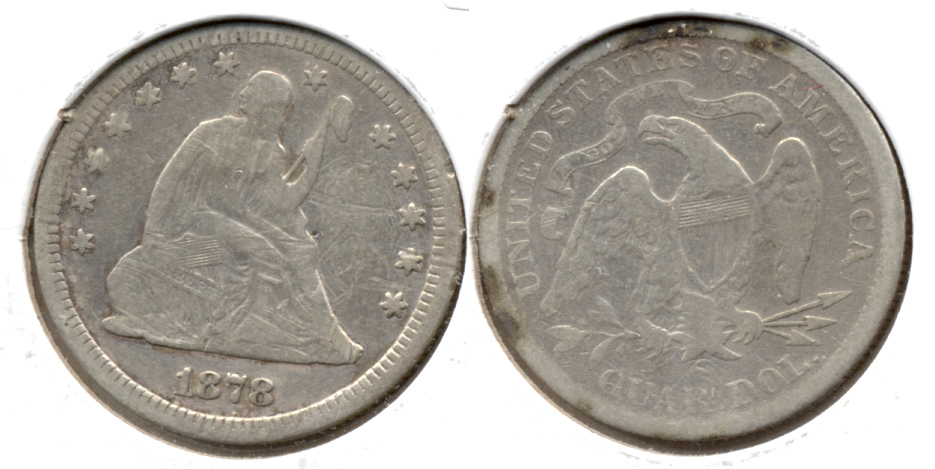 1878 Seated Liberty Quarter Fine-12 Obverse Scuffs