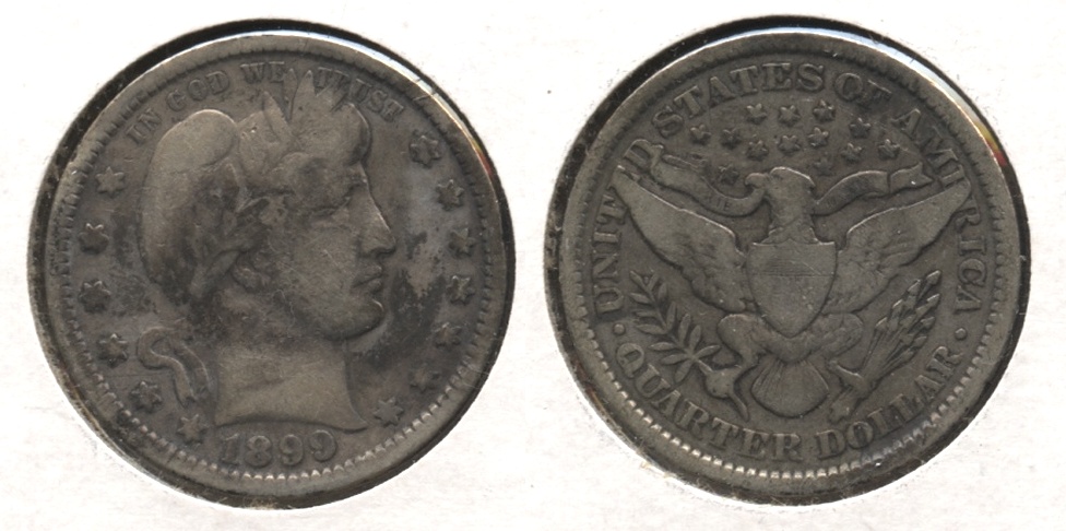 1899 Barber Quarter VG-10 Patchy Tone