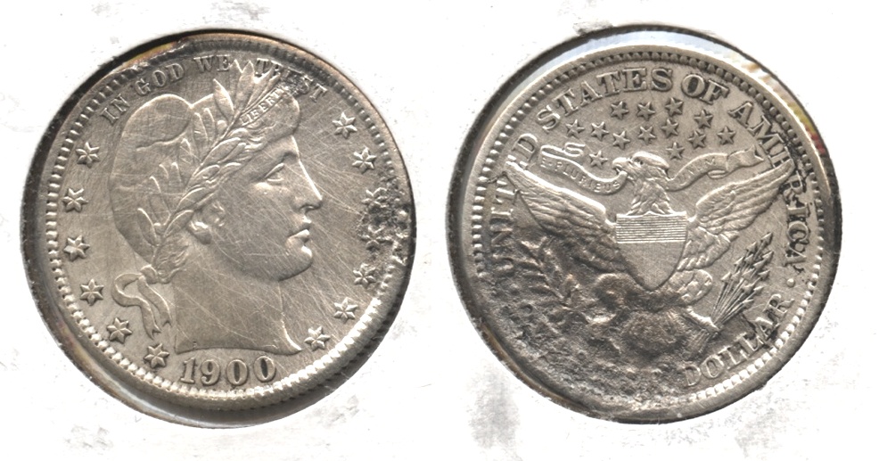 1900-S Barber Quarter AU-50 Heavy Damage