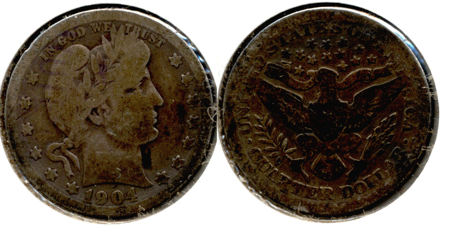 1904 Barber Quarter Good-4 d Gray Tone