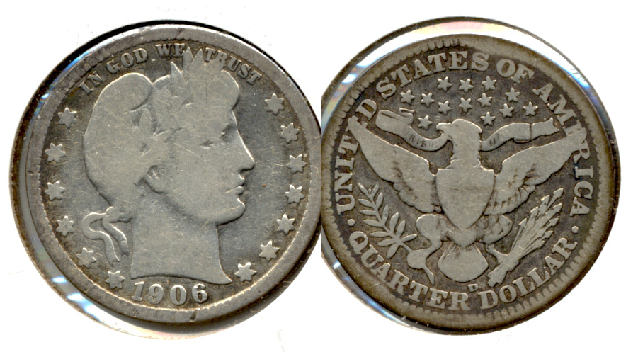 1906-D Barber Quarter Good-4 Cleaned