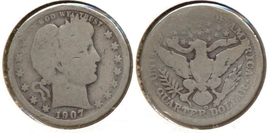 1907-O Barber Quarter AG-3 a Slight Bend