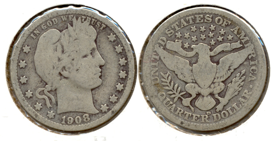 1908-D Barber Quarter Good-4 b
