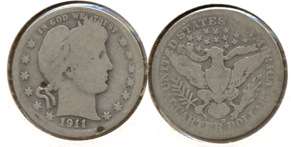 1911-D Barber Quarter AG-3 c Two Punches