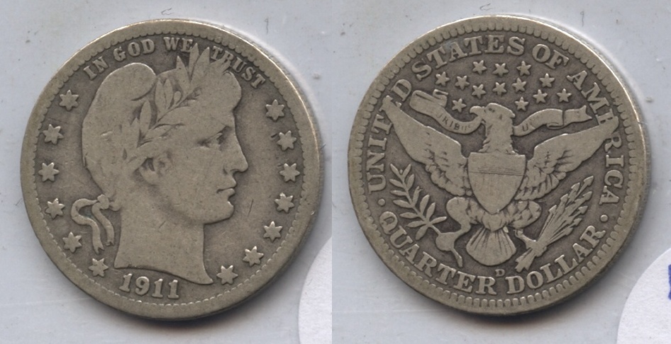 1911-D Barber Quarter VG-8
