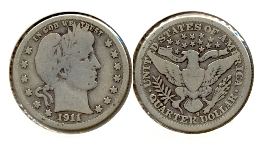 1911-S Barber Quarter Good-4