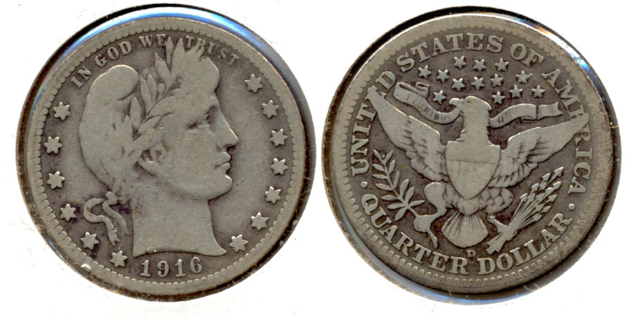 1916-D Barber Quarter VG-8 b