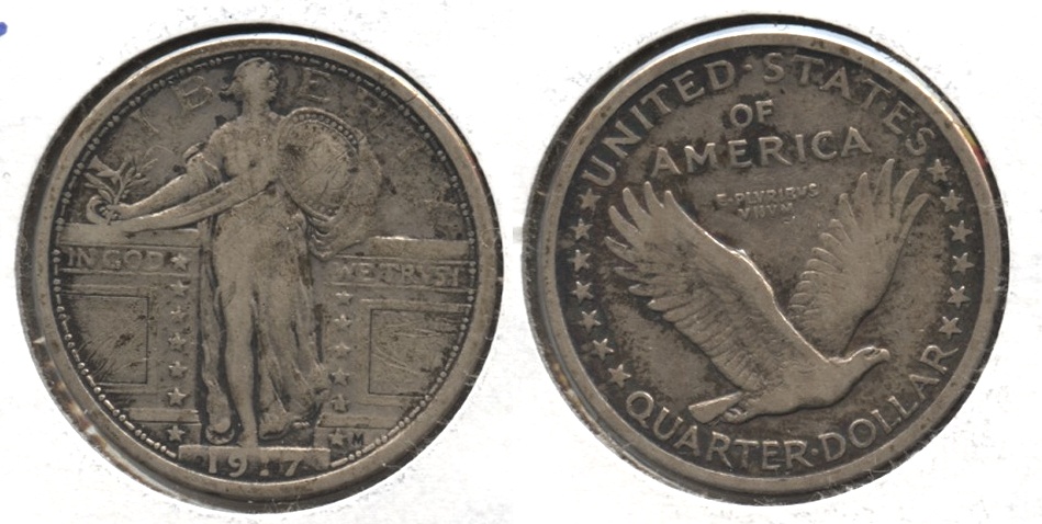 1917 Type 1 Standing Liberty Quarter Fine-12 #b Obverse Scratch