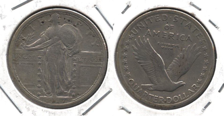 1917 Type 1 Standing Liberty Quarter Fine-12 #e Light Cleaning