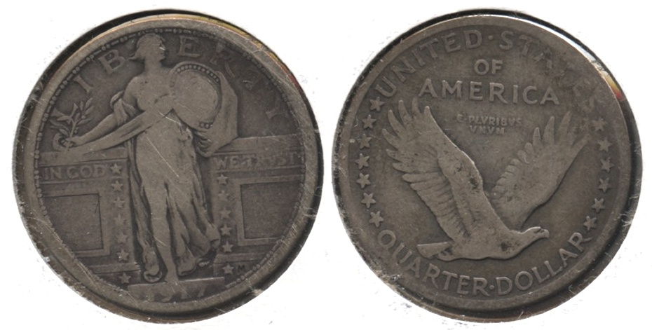 1917 Type 1 Standing Liberty Quarter VG-8 #a Obverse Scratches