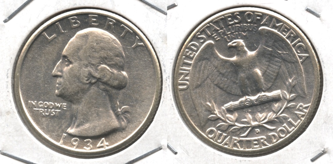 1934-D Washington Quarter AU-50 #a Cleaned
