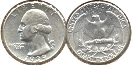 1939 Washington Quarter AU-50 a