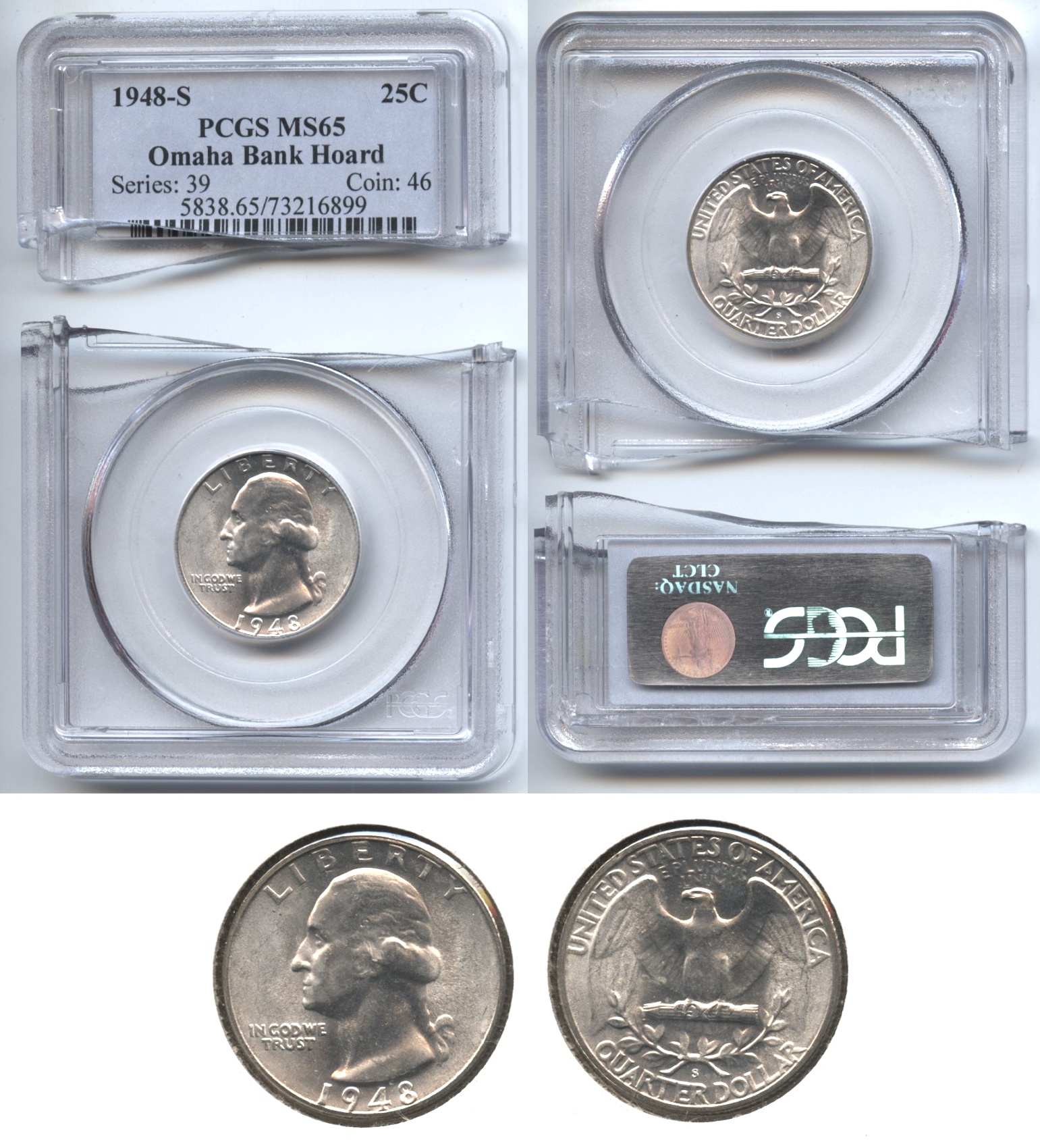 1948-S Washington Quarter MS-65 Formerly PCGS Slabbed