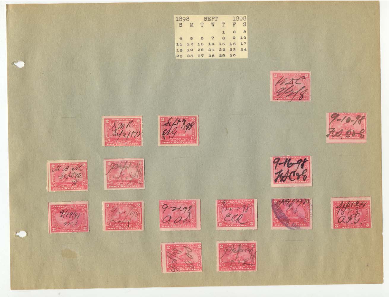 Revenue Stamp Collection September 1898