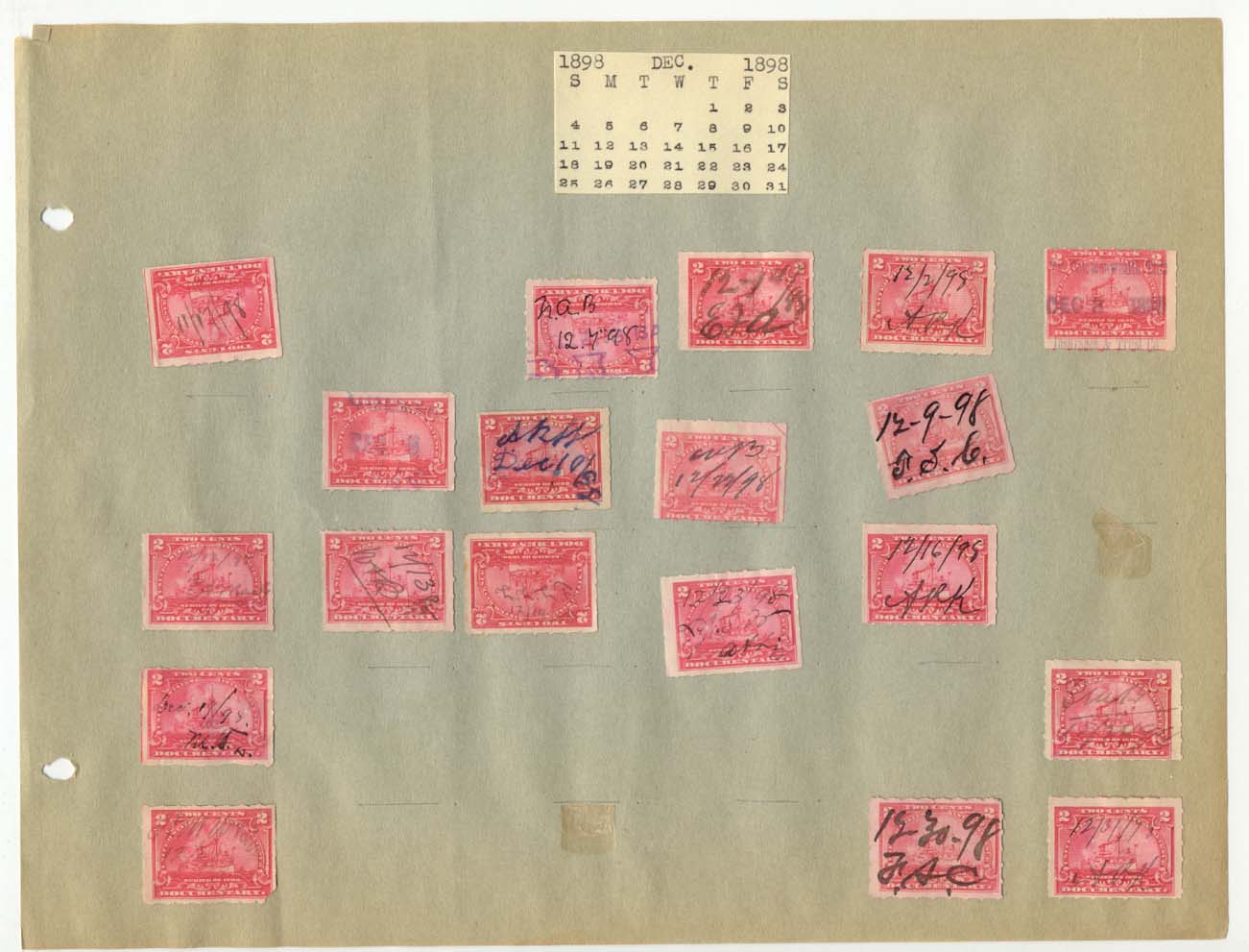 Revenue Stamp Collection December 1898