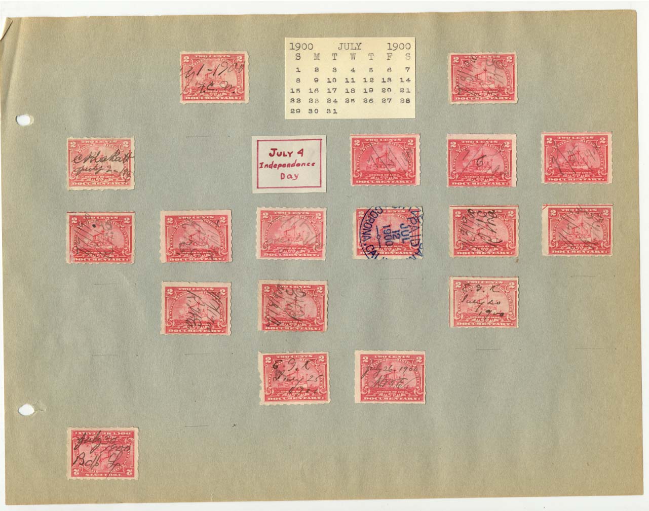 Revenue Stamp Collection July 1900