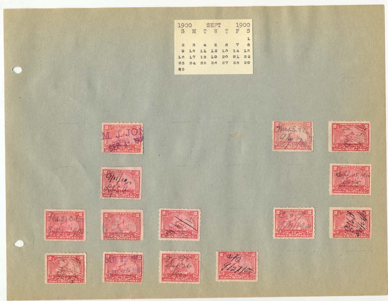 Revenue Stamp Collection September 1900
