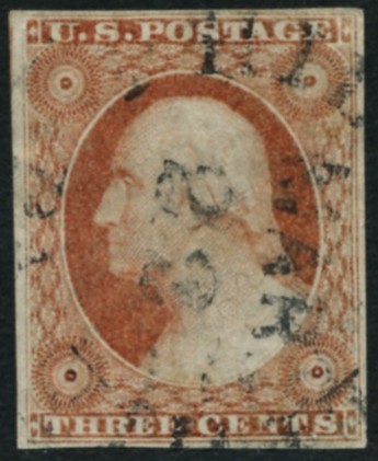 Scott 11 Washington 3 Cent Stamp Dull Red Type 1