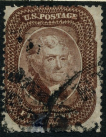 Scott 29 Jefferson 5 Cent Stamp Brown Type 1