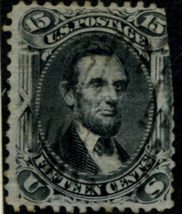 Scott 91 Lincoln 15 Cents Stamp Black E Grill