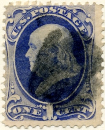 Scott 145 Franklin 1 Cent Stamp Ultramarine No Grill a
