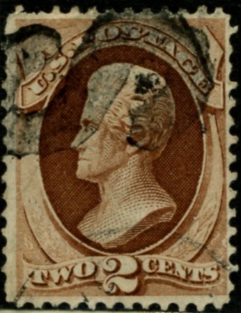 Scott 146 Jackson 2 Cent Stamp Red Brown No Grill