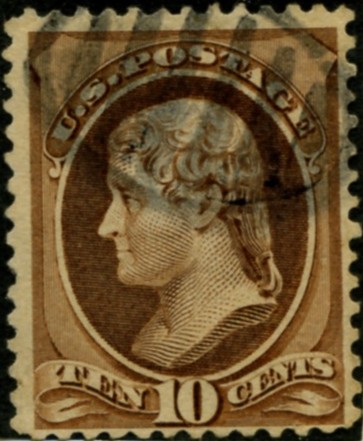 Scott 150 Jefferson 10 Cent Stamp Brown No Grill