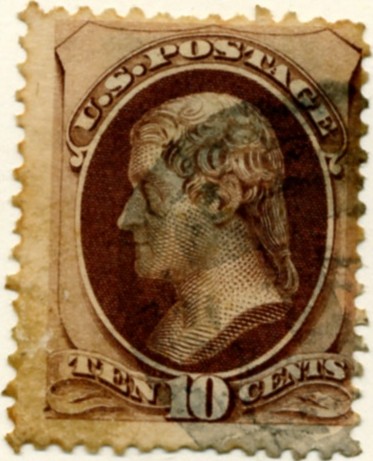 Scott 150 Jefferson 10 Cent Stamp Brown No Grill a