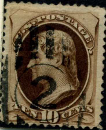 Scott 187 Jefferson 10 Cent Stamp Brown without secret mark