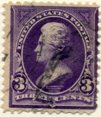 Scott 268 Jackson 3 Cent Stamp Purple double line watermark a