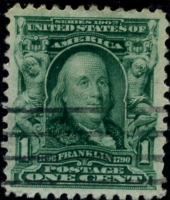 Scott 300 Franklin 1 Cent Stamp Blue Green Definitive