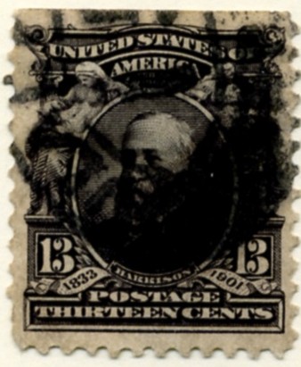 Scott 308 Harrison 13 Cent Stamp Purple Black Definitive a
