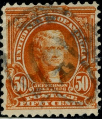 Scott 310 Jefferson 50 Cent Stamp Orange Definitive