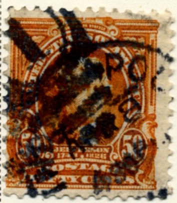 Scott 310 Jefferson 50 Cent Stamp Orange Definitive a