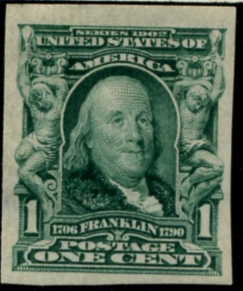 Scott 314 Franklin 1 Cent Stamp Blue Green