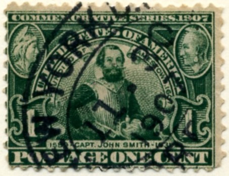 Scott 328 Captain Smith 1 Cent Stamp Green Jamestown Exposition a