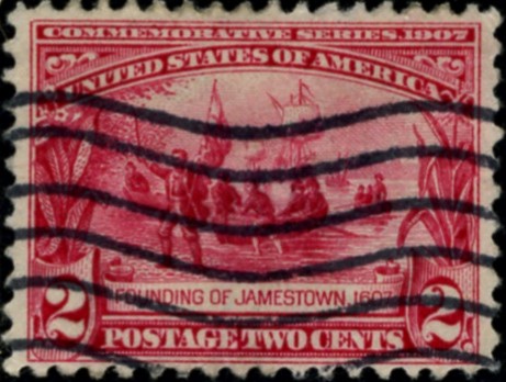 Scott 329 Founding of Jamestown 2 Cent Stamp Carmine