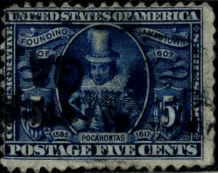 Scott 330 Pocahontas 5 Cent Stamp Blue