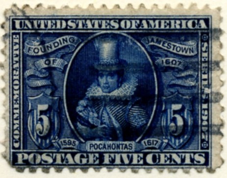 Scott 330 Pocahontas 5 Cent Stamp Blue a