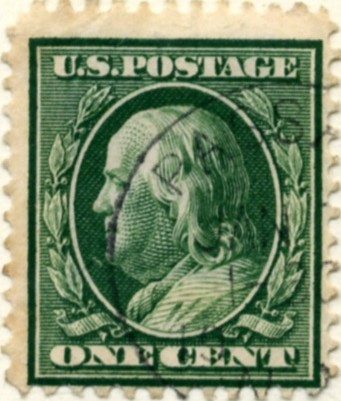 Scott 331 1 Cent Stamp Green Washington Franklin Series a