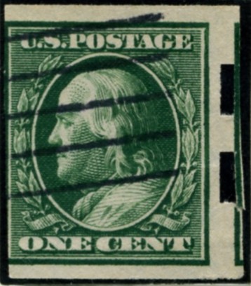 Scott 343 1 Cent Stamp Green Washington Franklin Series no perforations