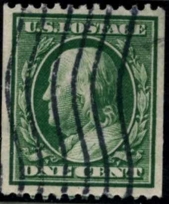 Scott 348 1 Cent Stamp Green Washington Franklin Series perforated horizontally