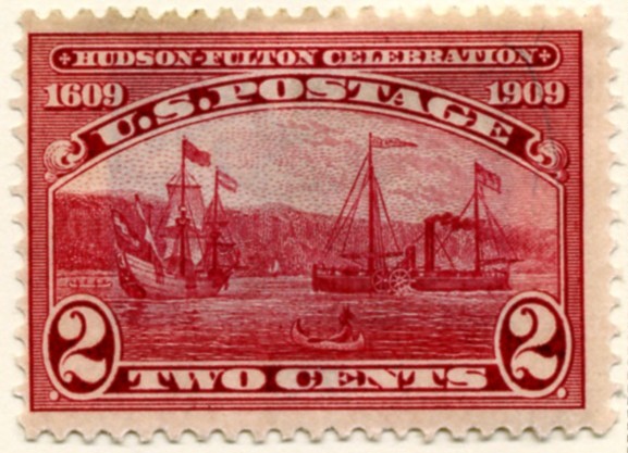 Scott 372 2 Cent Stamp Carmine Hudson Fulton Issue perforated a