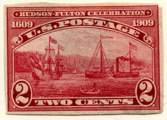 Scott 373 2 Cent Stamp Carmine Hudson Fulton Issue not perforated a